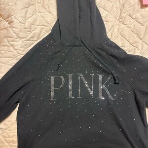 PINK Rhinestone Logo Black crop Hoodie size small
